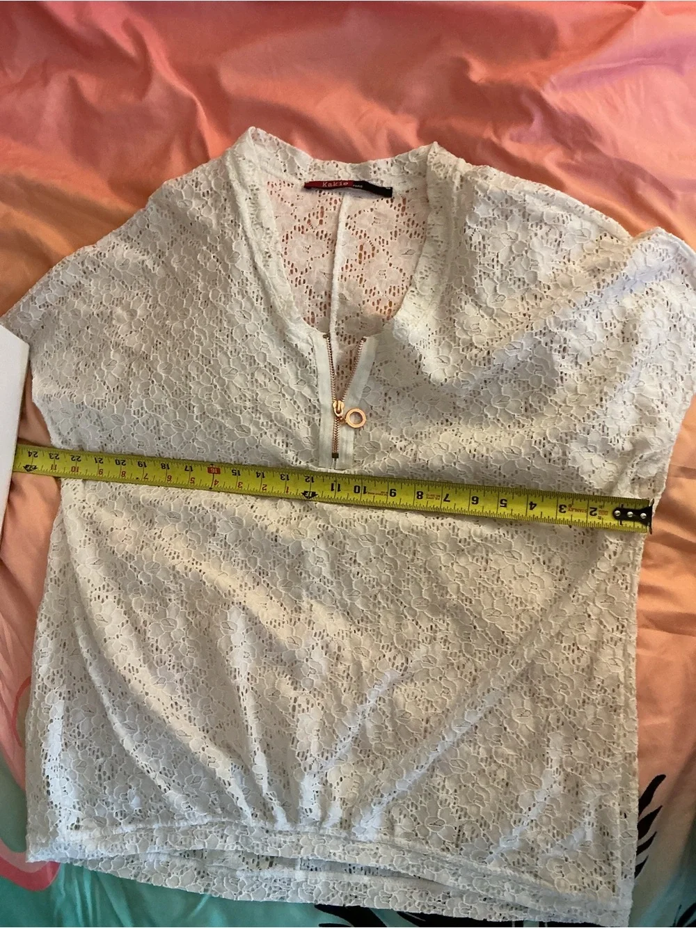 White Lace Eyelet V-Neck Short Sleeve Cover Up Top - T3 or US 8/10
